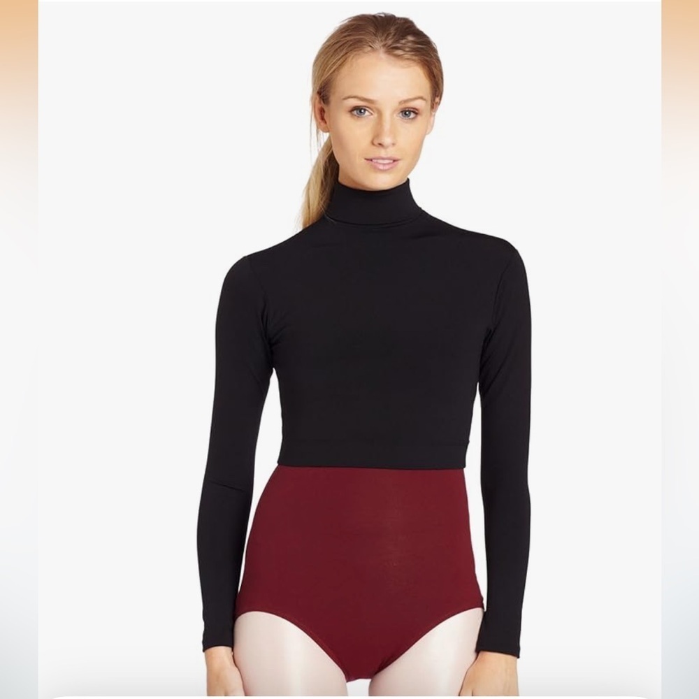 NWT Capezio Black Long Sleeve Turtleneck Top w/Zipper size Medium